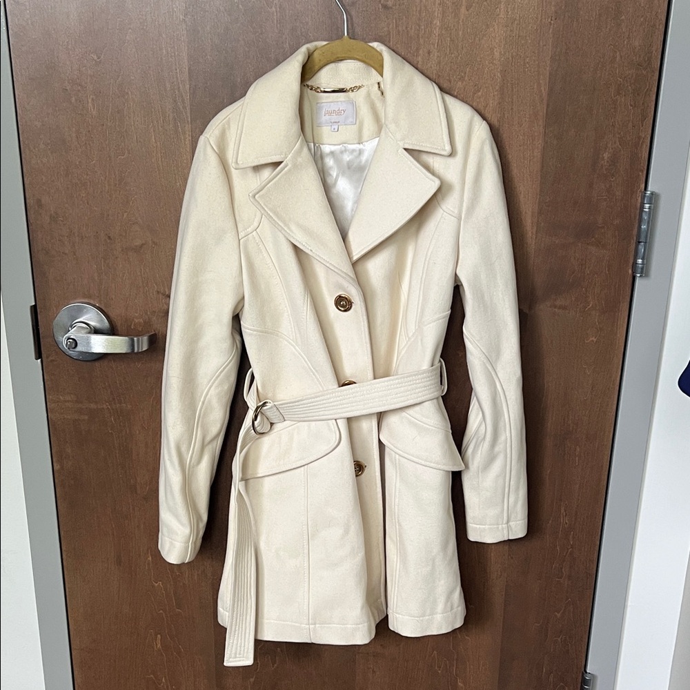 🤍 Laundry by Shelli Segal Ivory Wool Blend Trench Coat – Size 6 🤍
